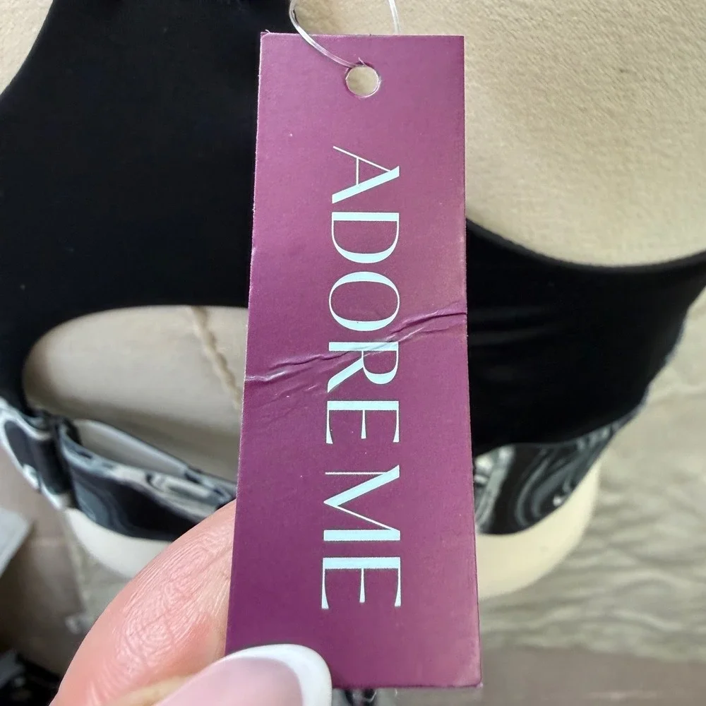 Adore Me Jet Black Marble Print Strappy Wrap Sports Bra XL edgy‎ yoga gym wear